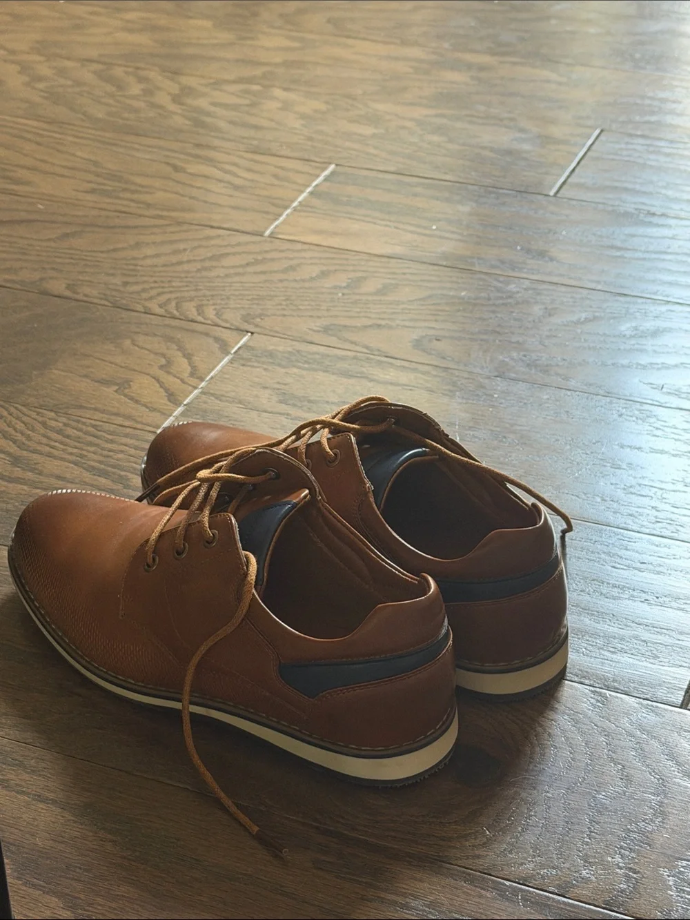 Boy’s Tan Leather Derby Shoes with Contrast Trim